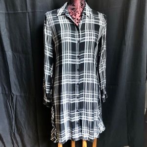 •LOU & GREY for LOFT Black & White Plaid Flannel Button-up Shirt Dress Small/XS